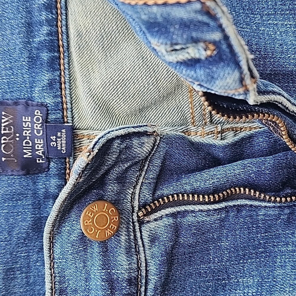J CREW Mid Rise Flare Crop Jeans 34 Plus Size Ankle Stretch Waist 40" Inseam 25" - Picture 6 of 12